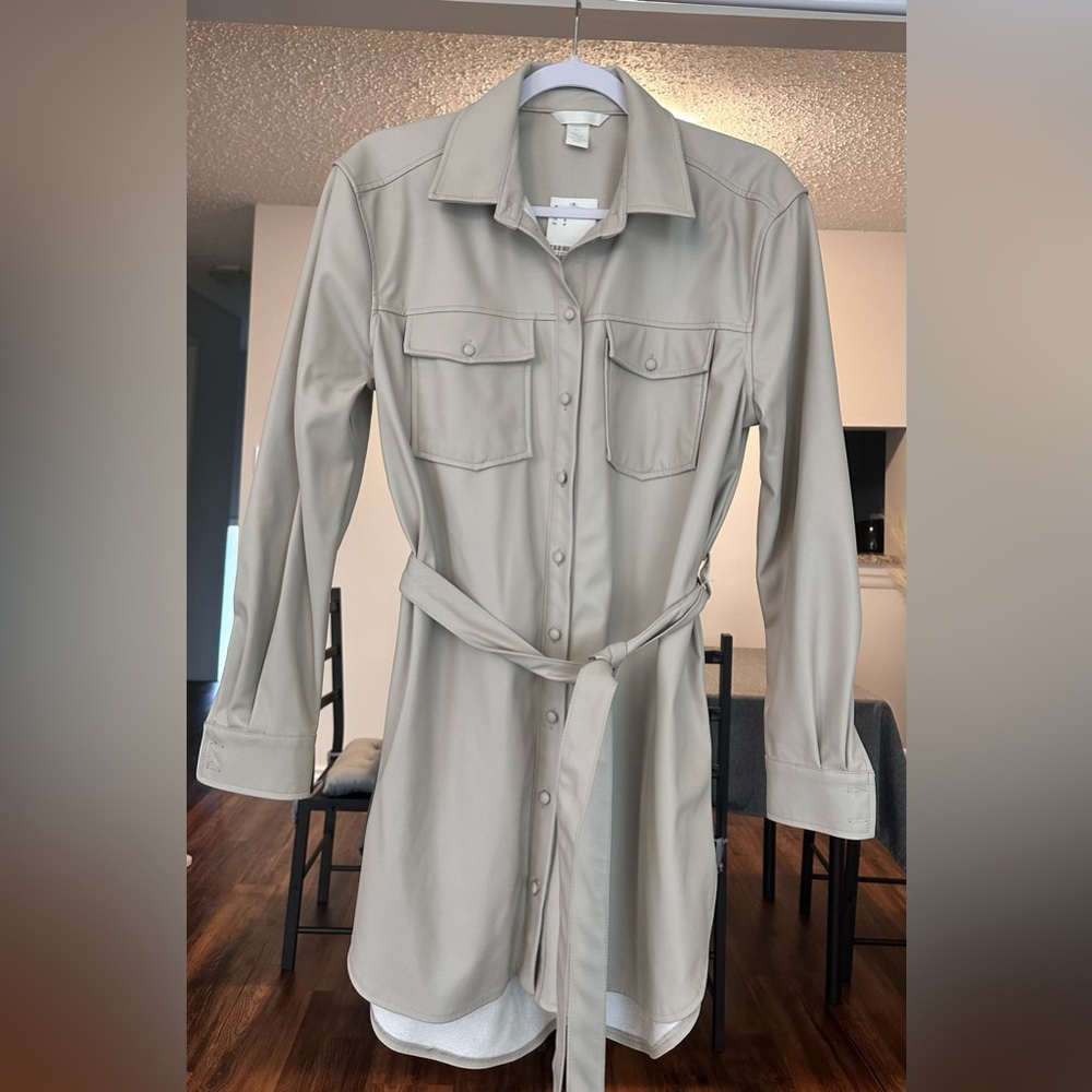 H&M faux leather beige Shirt Dress